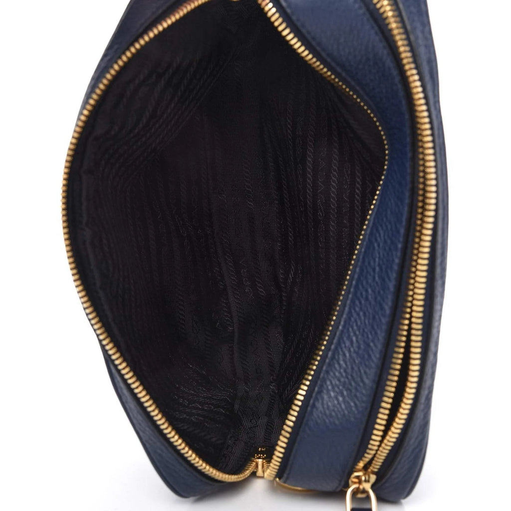 New  Baltico Blue Vitello Phenix Leather Double Zip Crossbody Bag 1BH079