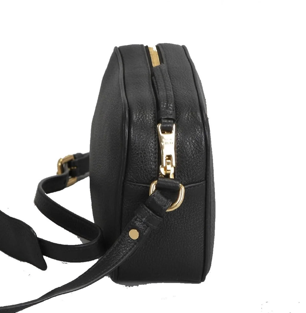 New  Black Vitello Phenix Leather Shoulder Camera Bag 1BH103