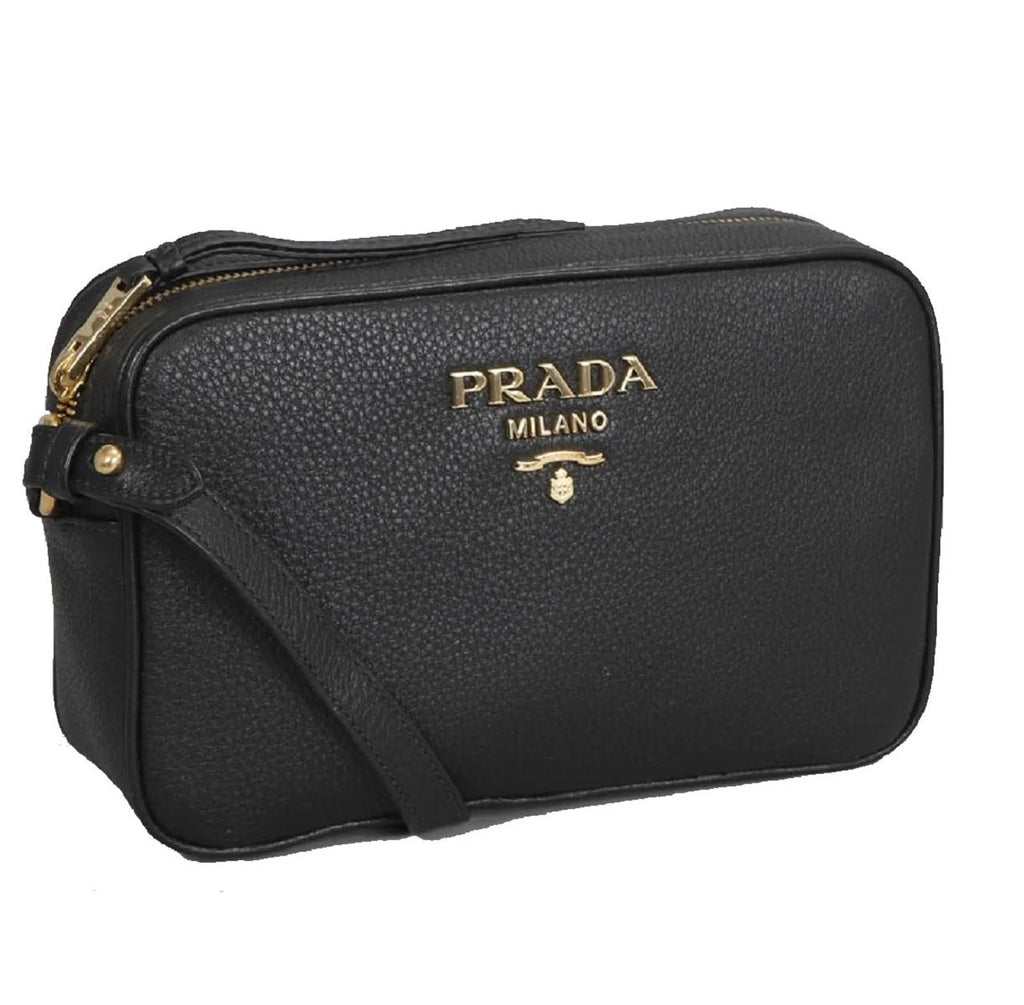 New  Black Vitello Phenix Leather Shoulder Camera Bag 1BH103