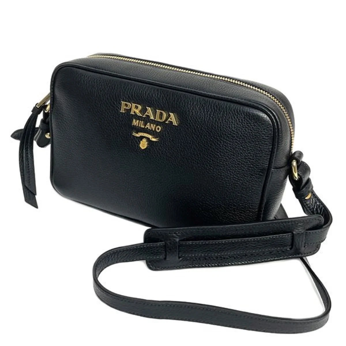 New  Black Vitello Phenix Leather Shoulder Camera Bag 1BH103