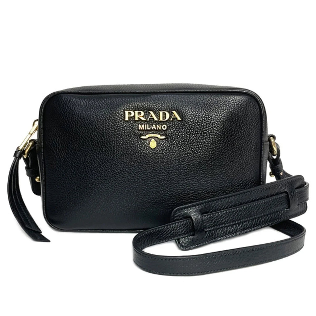 New  Black Vitello Phenix Leather Shoulder Camera Bag 1BH103