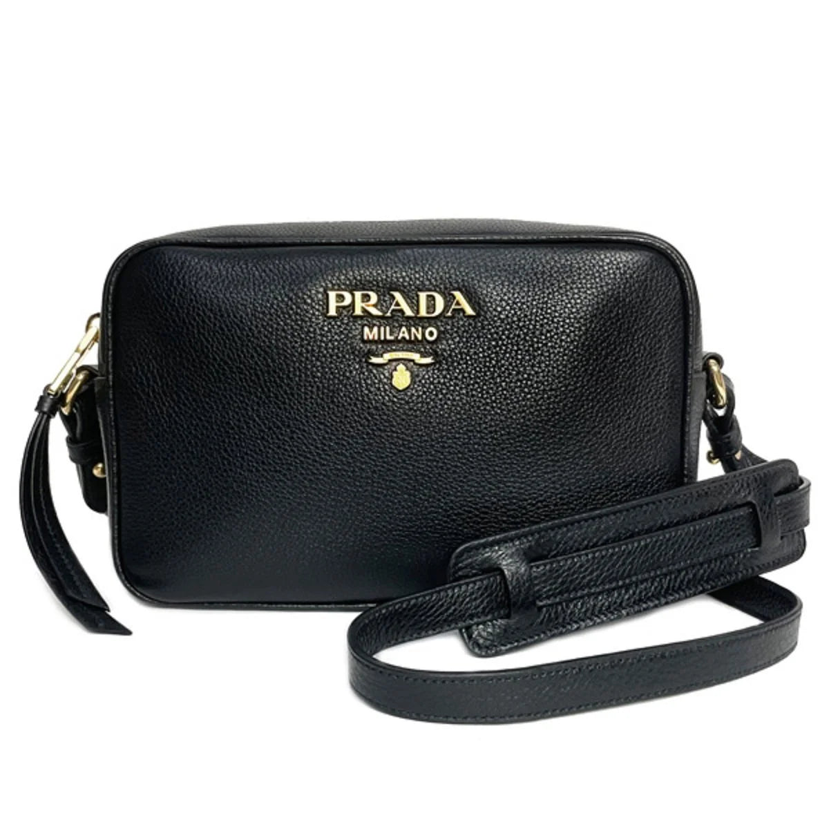 New  Black Vitello Phenix Leather Shoulder Camera Bag 1BH103
